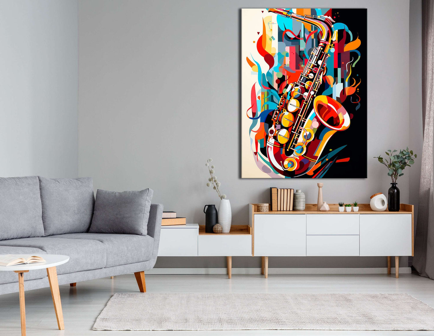 Saxophone in Modern Geometric Abstraction - Canvas Print - Artoholica Ready to Hang Canvas Print