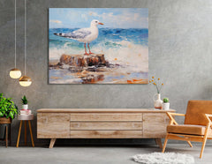 Seagull on Ocean Rock - Canvas Print - Artoholica Ready to Hang Canvas Print