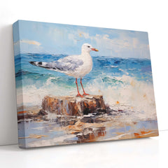 Seagull on Ocean Rock - Canvas Print - Artoholica Ready to Hang Canvas Print