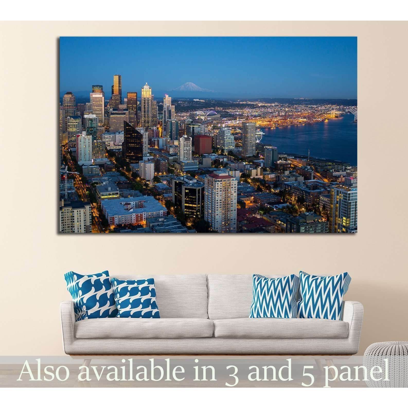 Seattle downtown in night lights №1359 Ready to Hang Canvas PrintCanvas art arrives ready to hang, with hanging accessories included and no additional framing required. Every canvas print is hand-crafted, made on-demand at our workshop and expertly stretc