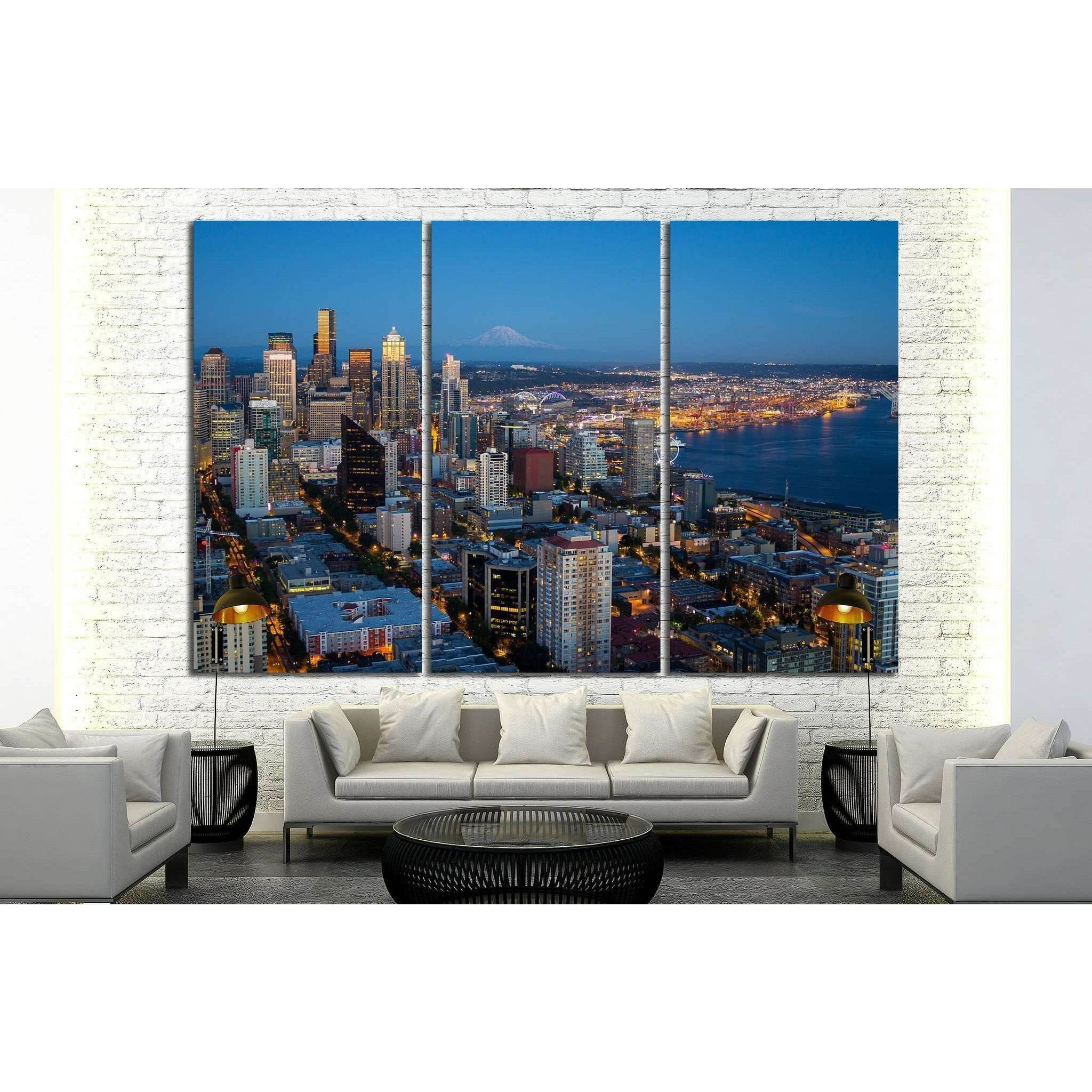 Seattle downtown in night lights №1359 Ready to Hang Canvas PrintCanvas art arrives ready to hang, with hanging accessories included and no additional framing required. Every canvas print is hand-crafted, made on-demand at our workshop and expertly stretc