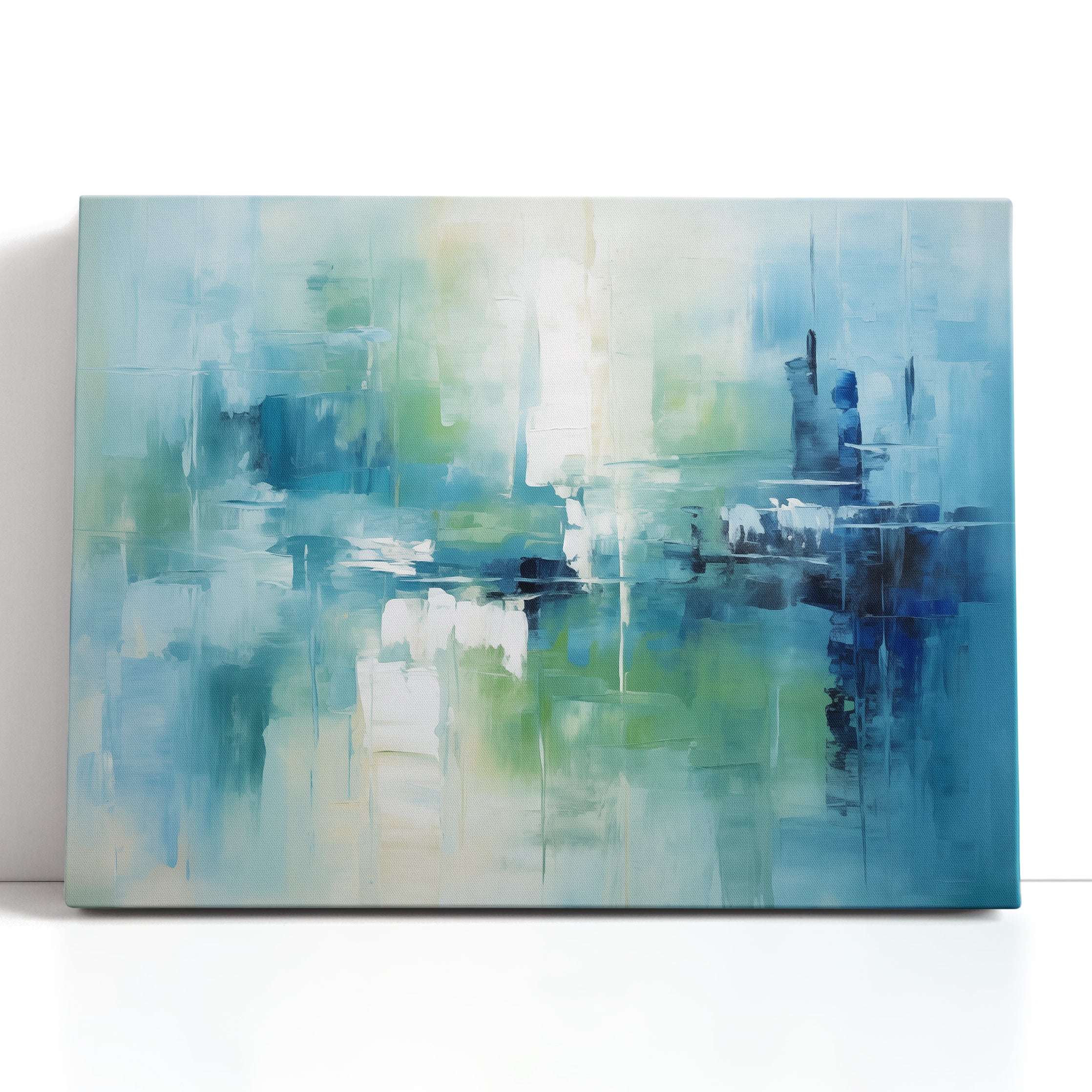 Serene Blue and Green Abstract Shoreline - Canvas Print - Artoholica Ready to Hang Canvas Print