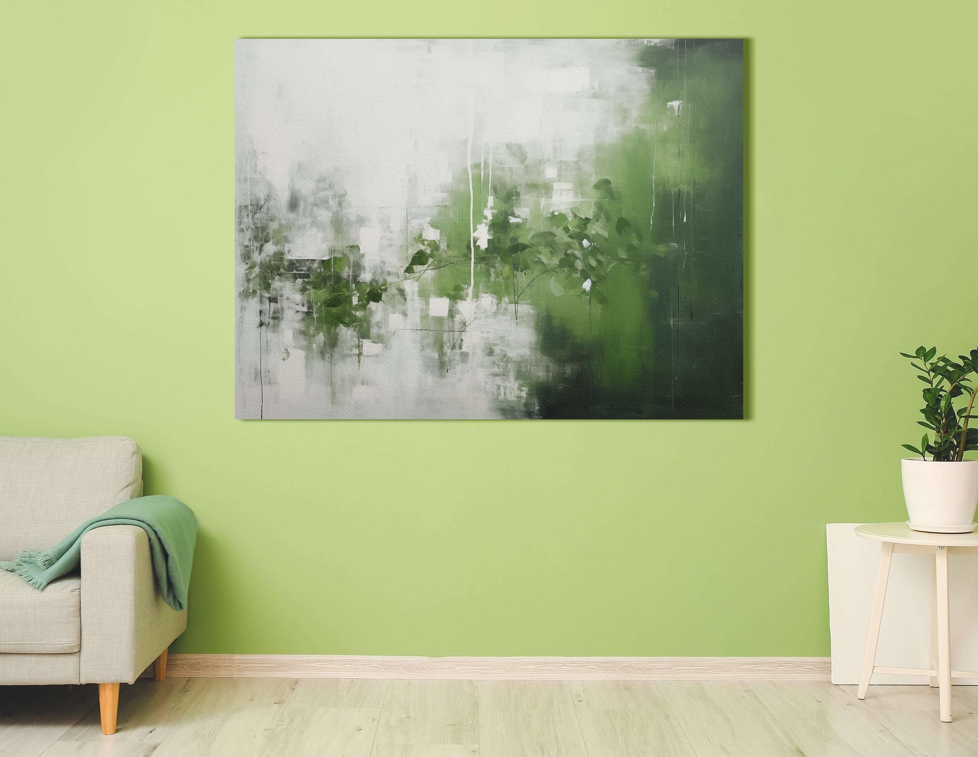 Serene Green and White Misty Garden - Canvas Print - Artoholica Ready to Hang Canvas Print