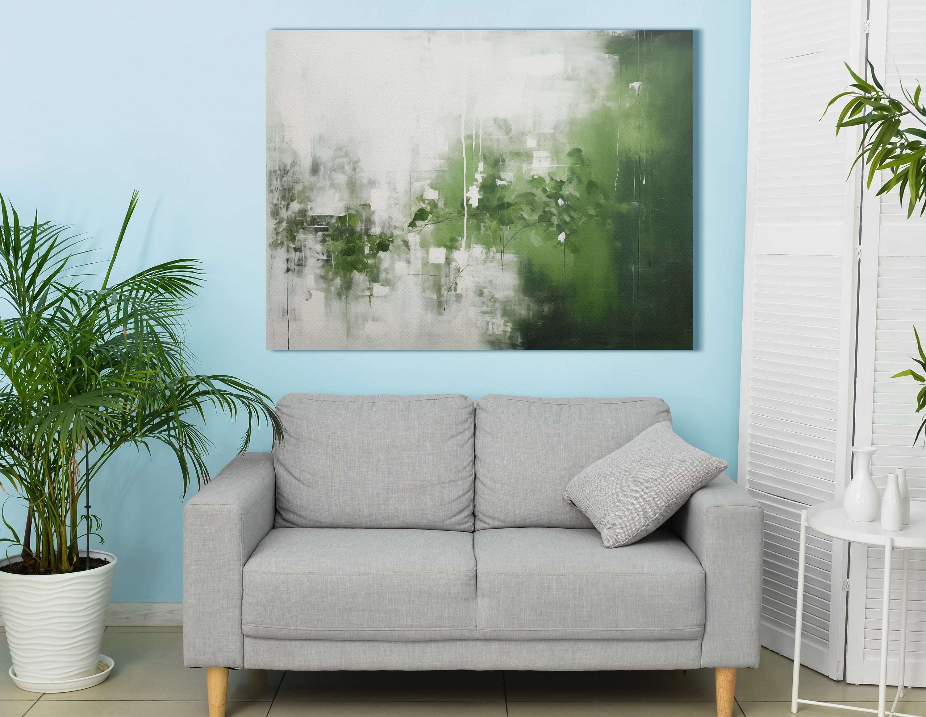 Serene Green and White Misty Garden - Canvas Print - Artoholica Ready to Hang Canvas Print