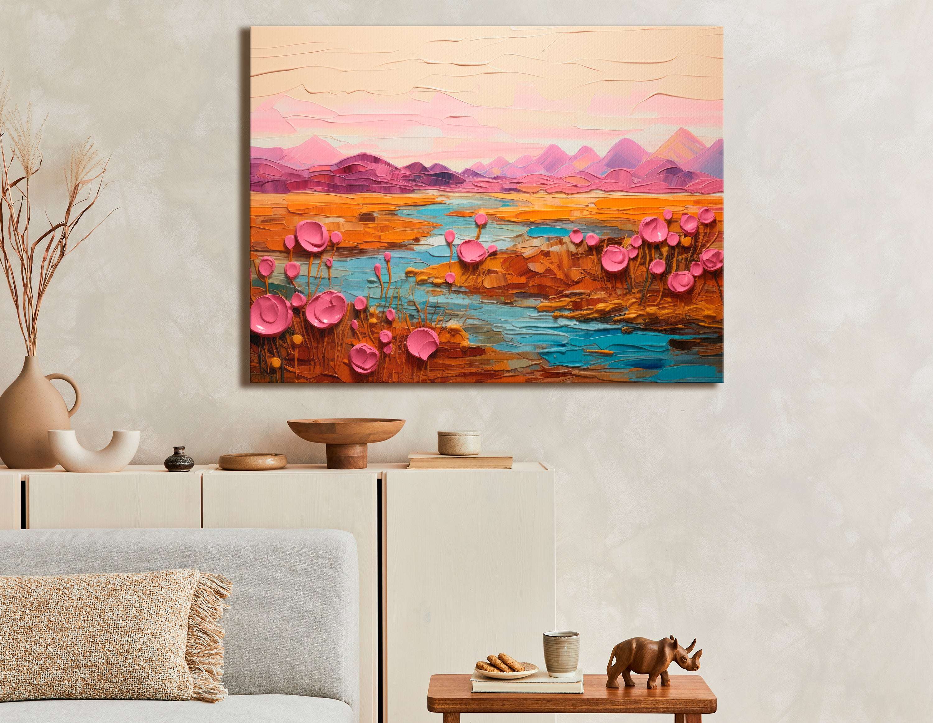 Serene River Valley with Blossoming Banks - Canvas Print - Artoholica Ready to Hang Canvas Print