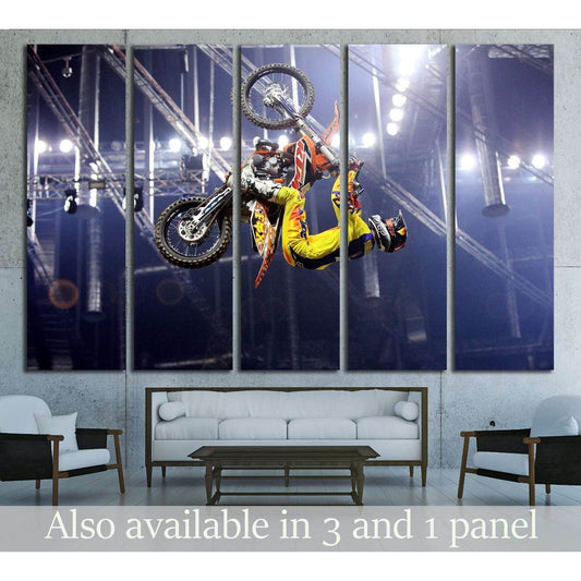 Show announcing world championship in FMX - Diverse Jump of the Night in Cracow №2481 Ready to Hang Canvas PrintCanvas art arrives ready to hang, with hanging accessories included and no additional framing required. Every canvas print is hand-crafted, mad