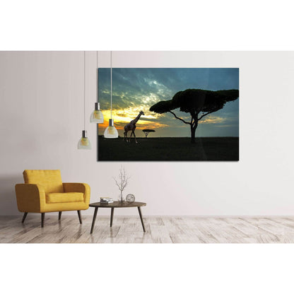 Silhouette of African safari scene with animals №1827 Ready to Hang Canvas PrintCanvas art arrives ready to hang, with hanging accessories included and no additional framing required. Every canvas print is hand-crafted, made on-demand at our workshop and