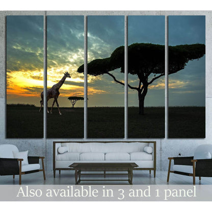 Silhouette of African safari scene with animals №1827 Ready to Hang Canvas PrintCanvas art arrives ready to hang, with hanging accessories included and no additional framing required. Every canvas print is hand-crafted, made on-demand at our workshop and