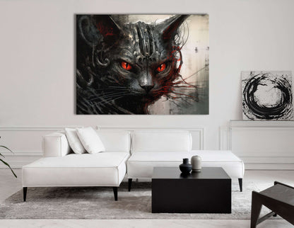 Silver & Black Fantasy Cat - Canvas Print - Artoholica Ready to Hang Canvas Print