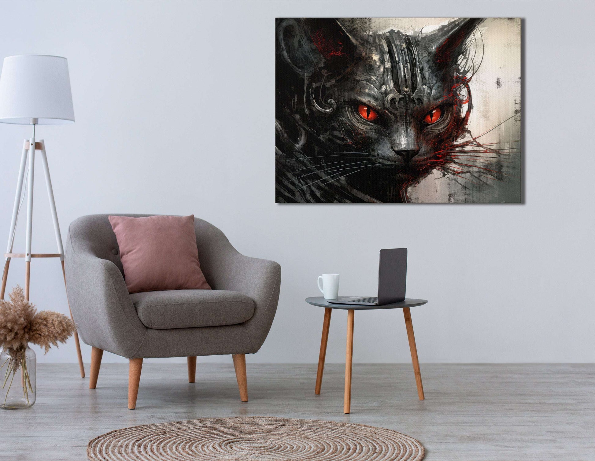 Silver & Black Fantasy Cat - Canvas Print - Artoholica Ready to Hang Canvas Print