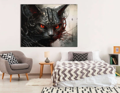 Silver & Black Fantasy Cat - Canvas Print - Artoholica Ready to Hang Canvas Print