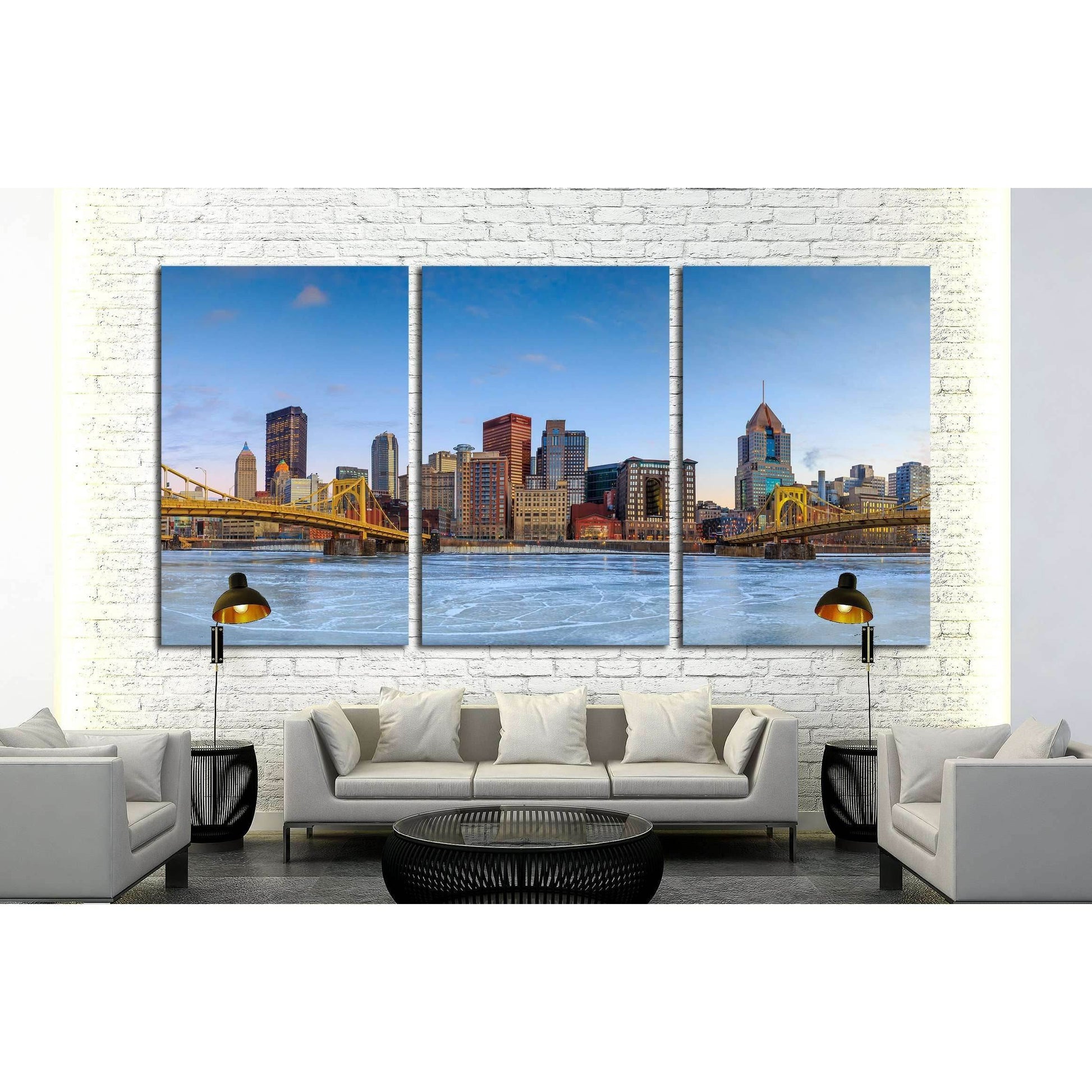 Skyline of downtown Pittsburgh at twilight panorama №1699 Ready to Hang Canvas PrintCanvas art arrives ready to hang, with hanging accessories included and no additional framing required. Every canvas print is hand-crafted, made on-demand at our workshop