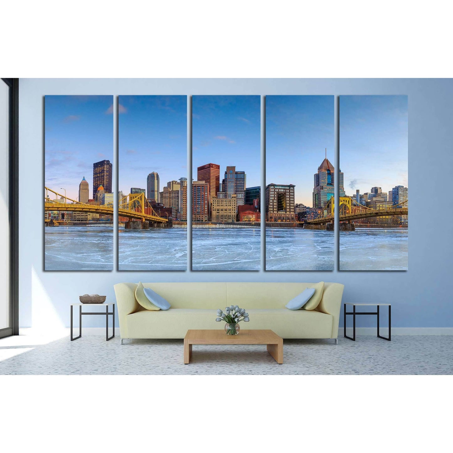 Skyline of downtown Pittsburgh at twilight panorama №1699 Ready to Hang Canvas PrintCanvas art arrives ready to hang, with hanging accessories included and no additional framing required. Every canvas print is hand-crafted, made on-demand at our workshop