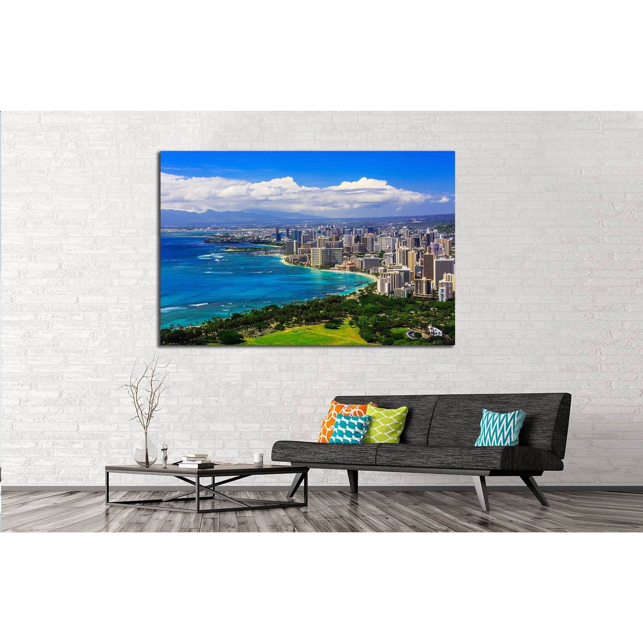 Skyline of Honolulu, Hawaii and buildings on Waikiki Beach №1716 Ready to Hang Canvas PrintCanvas art arrives ready to hang, with hanging accessories included and no additional framing required. Every canvas print is hand-crafted, made on-demand at our wo