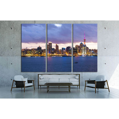 Skyline photo of the biggest city in the New Zealand, Auckland. The photo was taken after sunset across the bay №2278 Ready to Hang Canvas PrintCanvas art arrives ready to hang, with hanging accessories included and no additional framing required. Every c