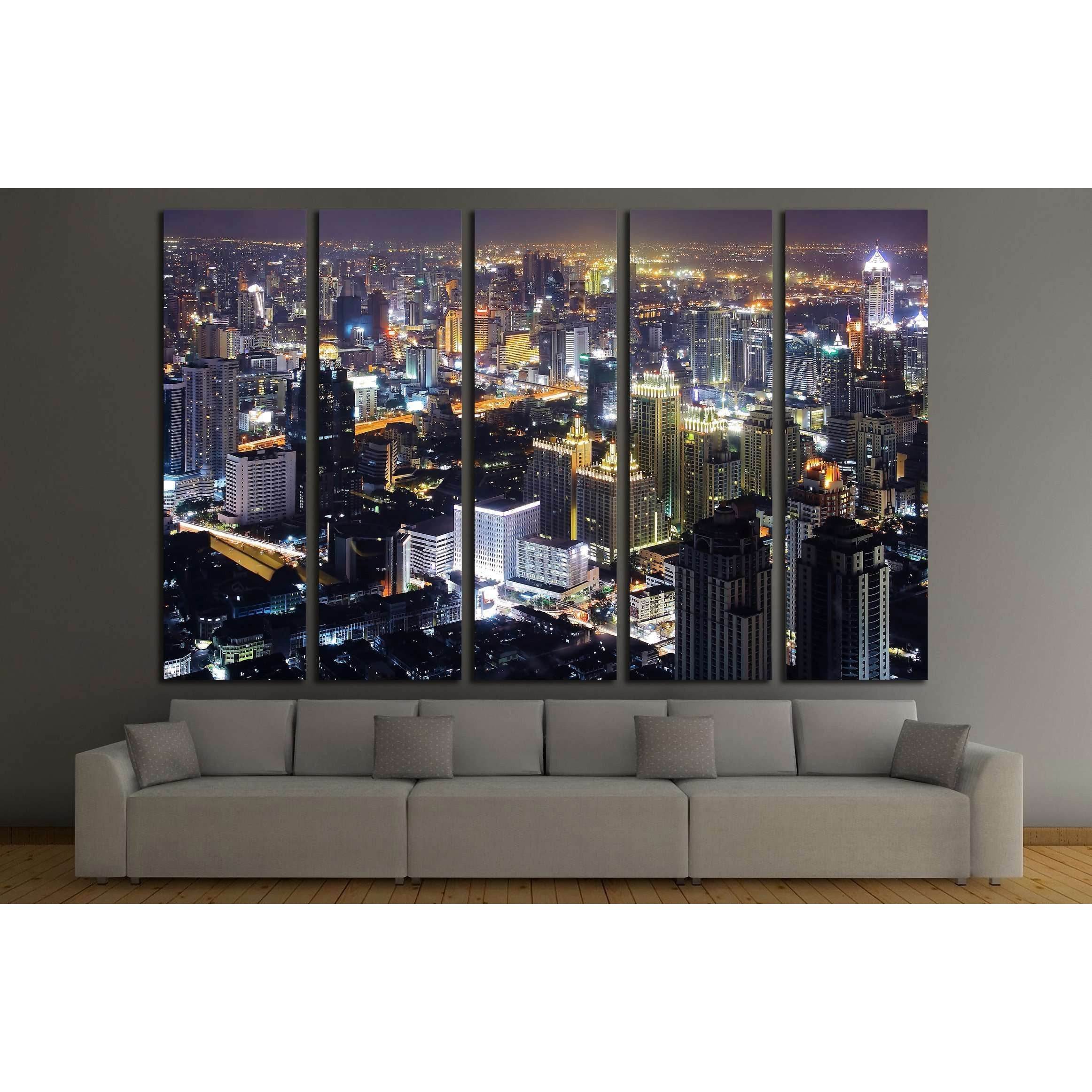 Skyscraper Bangkok downtown top View at Night from top of Thailand №2585 Ready to Hang Canvas PrintCanvas art arrives ready to hang, with hanging accessories included and no additional framing required. Every canvas print is hand-crafted, made on-demand a