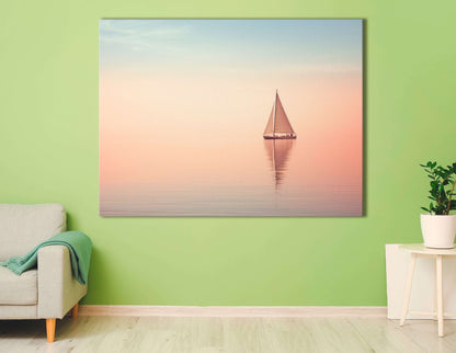 Small Sailboat under the Blushing Sky - Canvas Print - Artoholica Ready to Hang Canvas Print