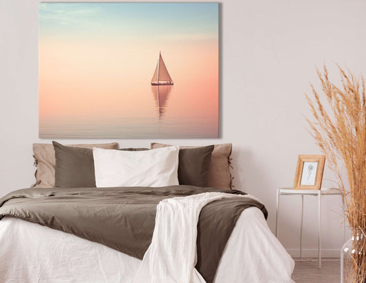 Small Sailboat under the Blushing Sky - Canvas Print - Artoholica Ready to Hang Canvas Print