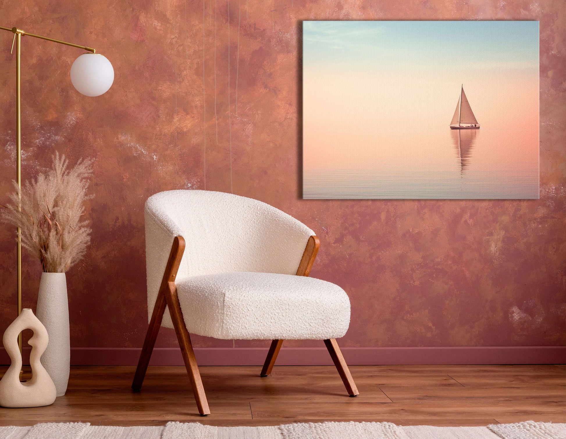 Small Sailboat under the Blushing Sky - Canvas Print - Artoholica Ready to Hang Canvas Print