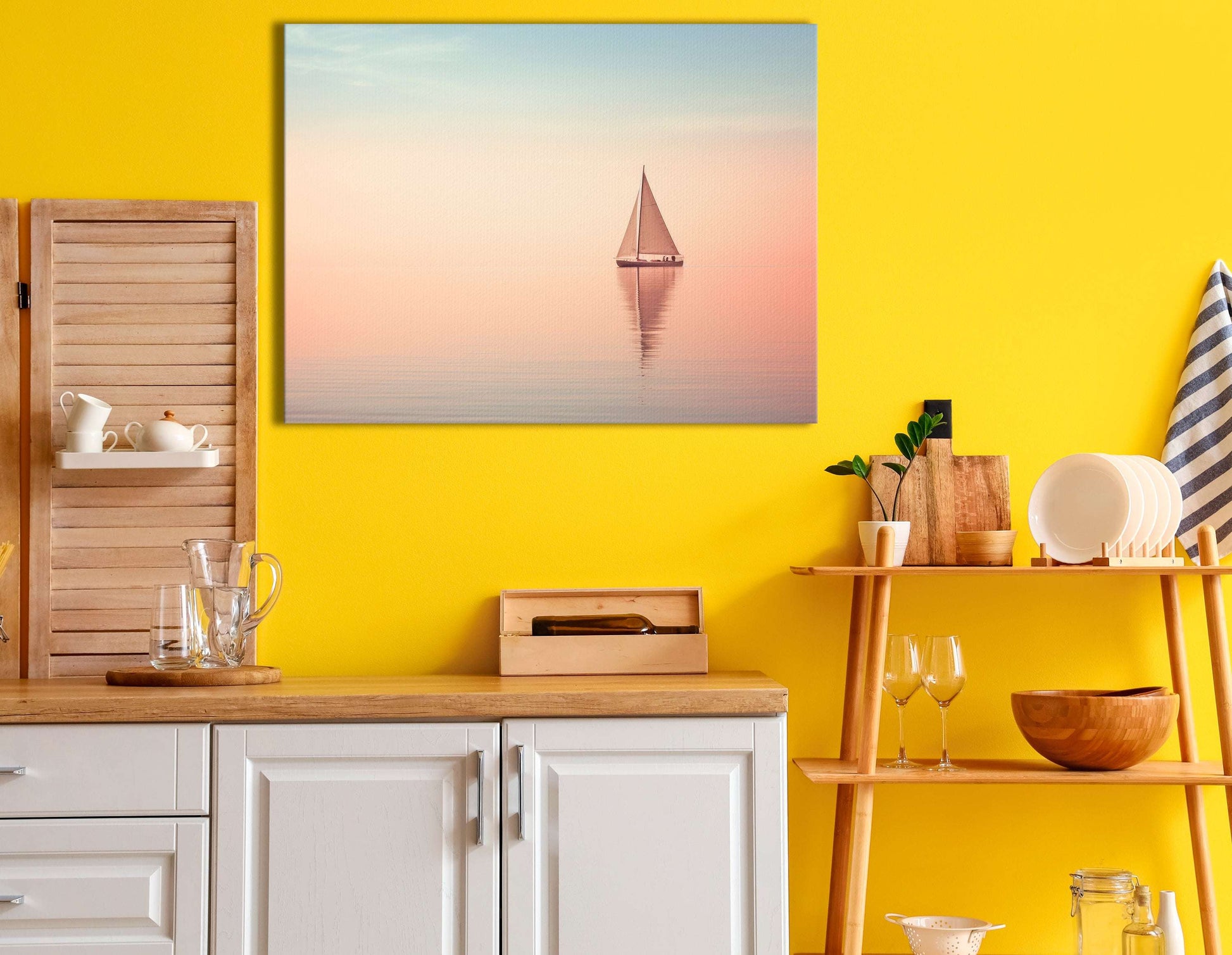 Small Sailboat under the Blushing Sky - Canvas Print - Artoholica Ready to Hang Canvas Print