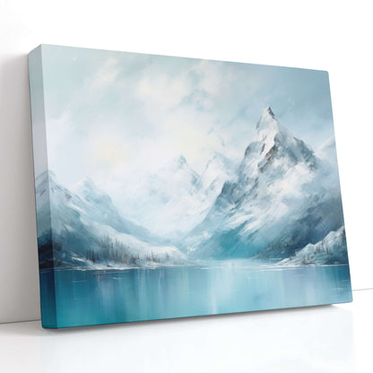 Snow Covered Mountain near the Frozen Lake - Canvas Print - Artoholica Ready to Hang Canvas Print