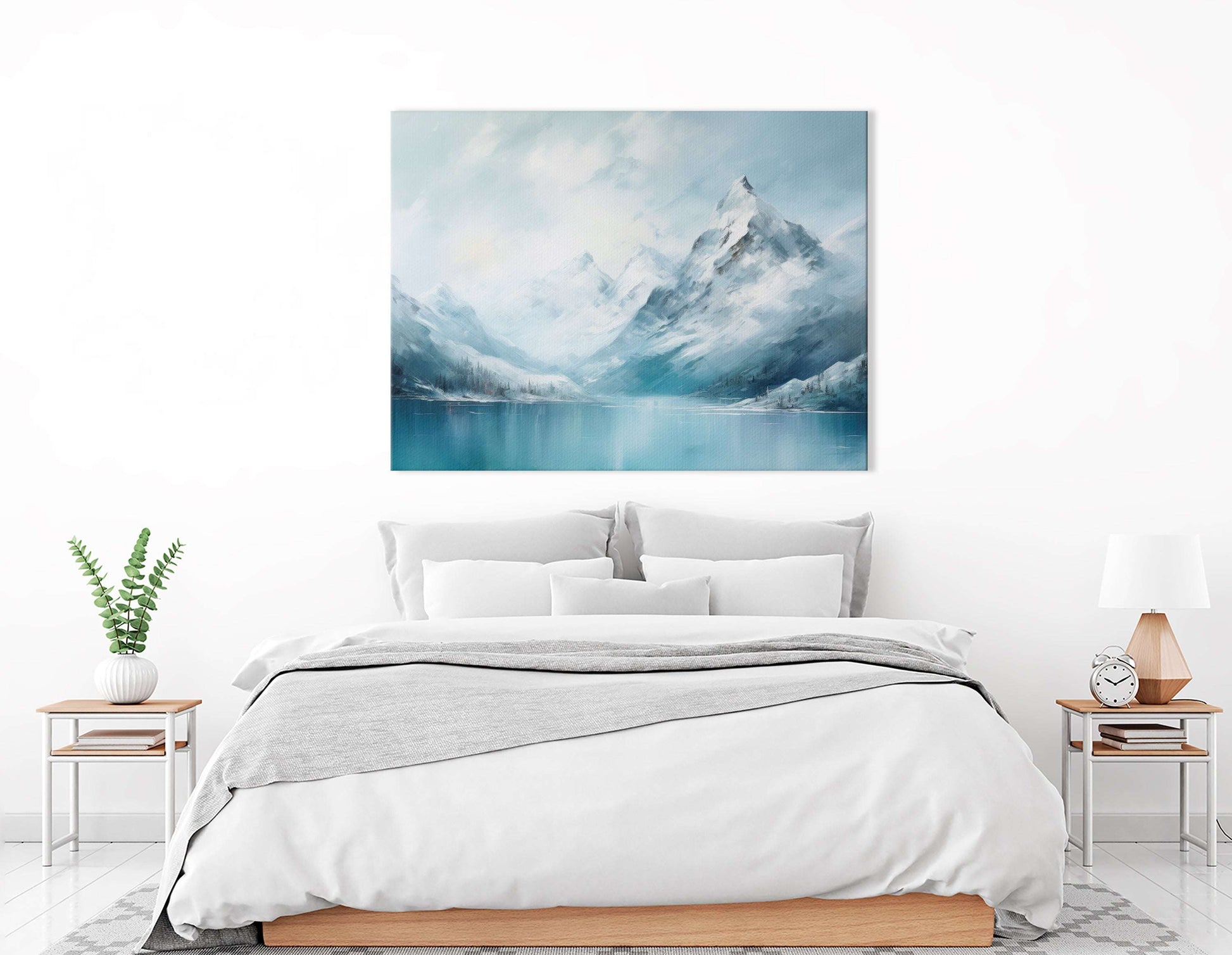 Snow Covered Mountain near the Frozen Lake - Canvas Print - Artoholica Ready to Hang Canvas Print