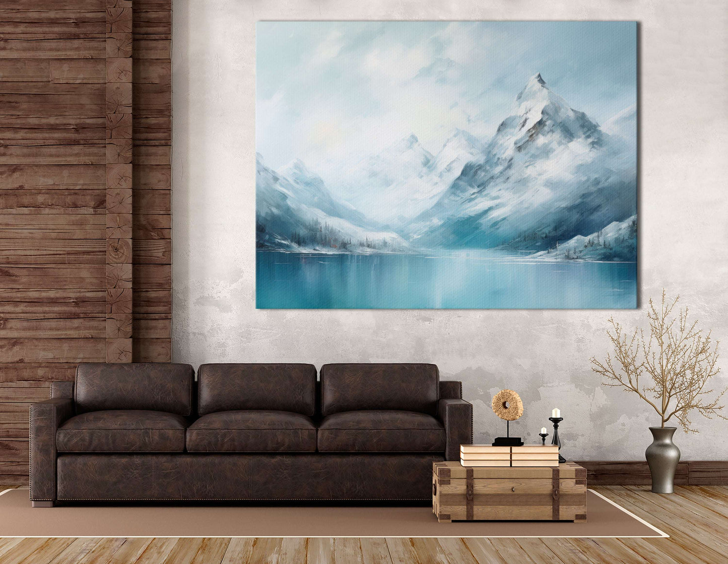 Snow Covered Mountain near the Frozen Lake - Canvas Print - Artoholica Ready to Hang Canvas Print