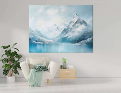 Snow Covered Mountain near the Frozen Lake - Canvas Print - Artoholica Ready to Hang Canvas Print