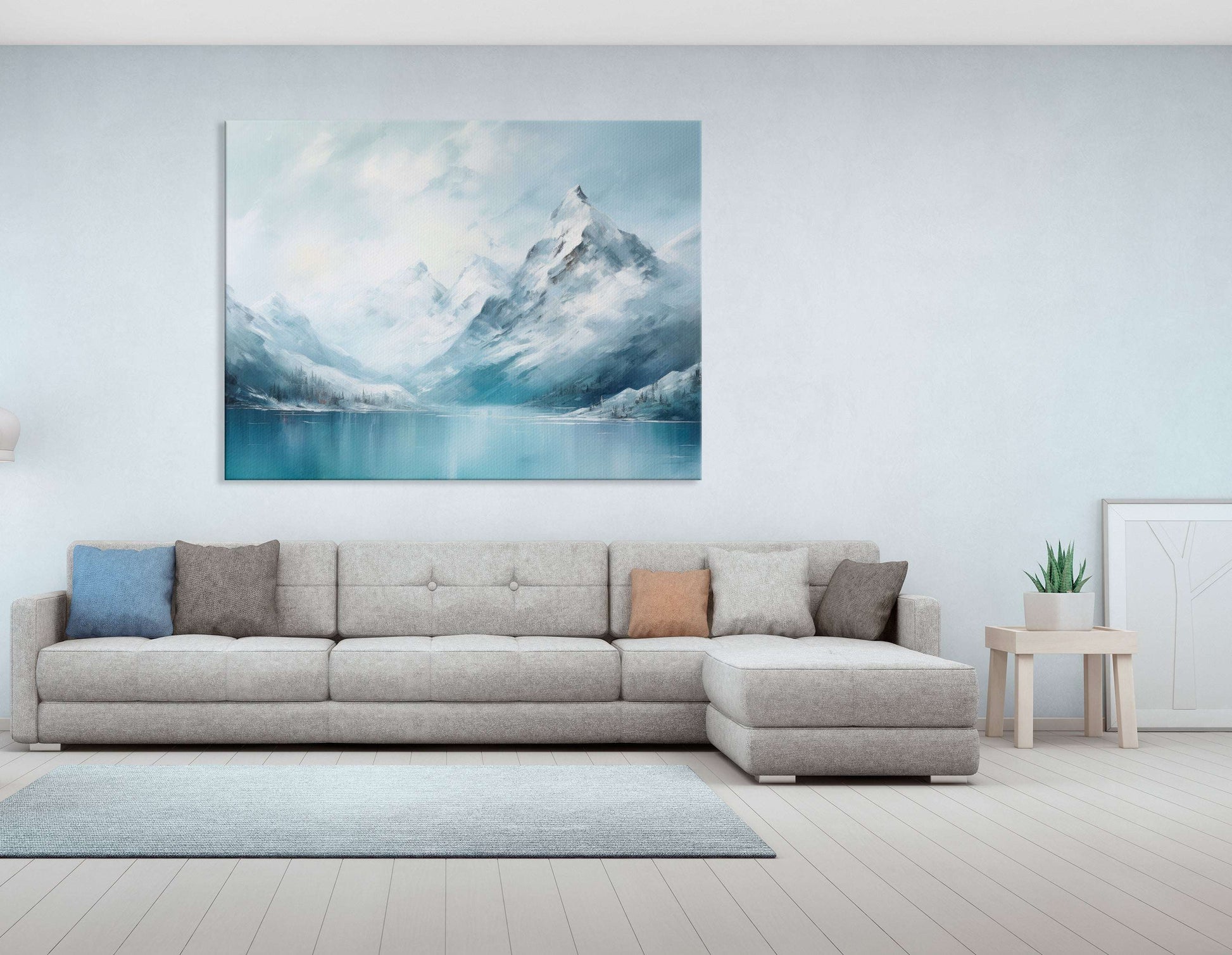 Snow Covered Mountain near the Frozen Lake - Canvas Print - Artoholica Ready to Hang Canvas Print