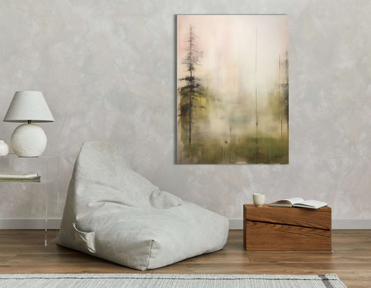 Soft Abstracted Evergreen Pines in Mist - Canvas Print - Artoholica Ready to Hang Canvas Print