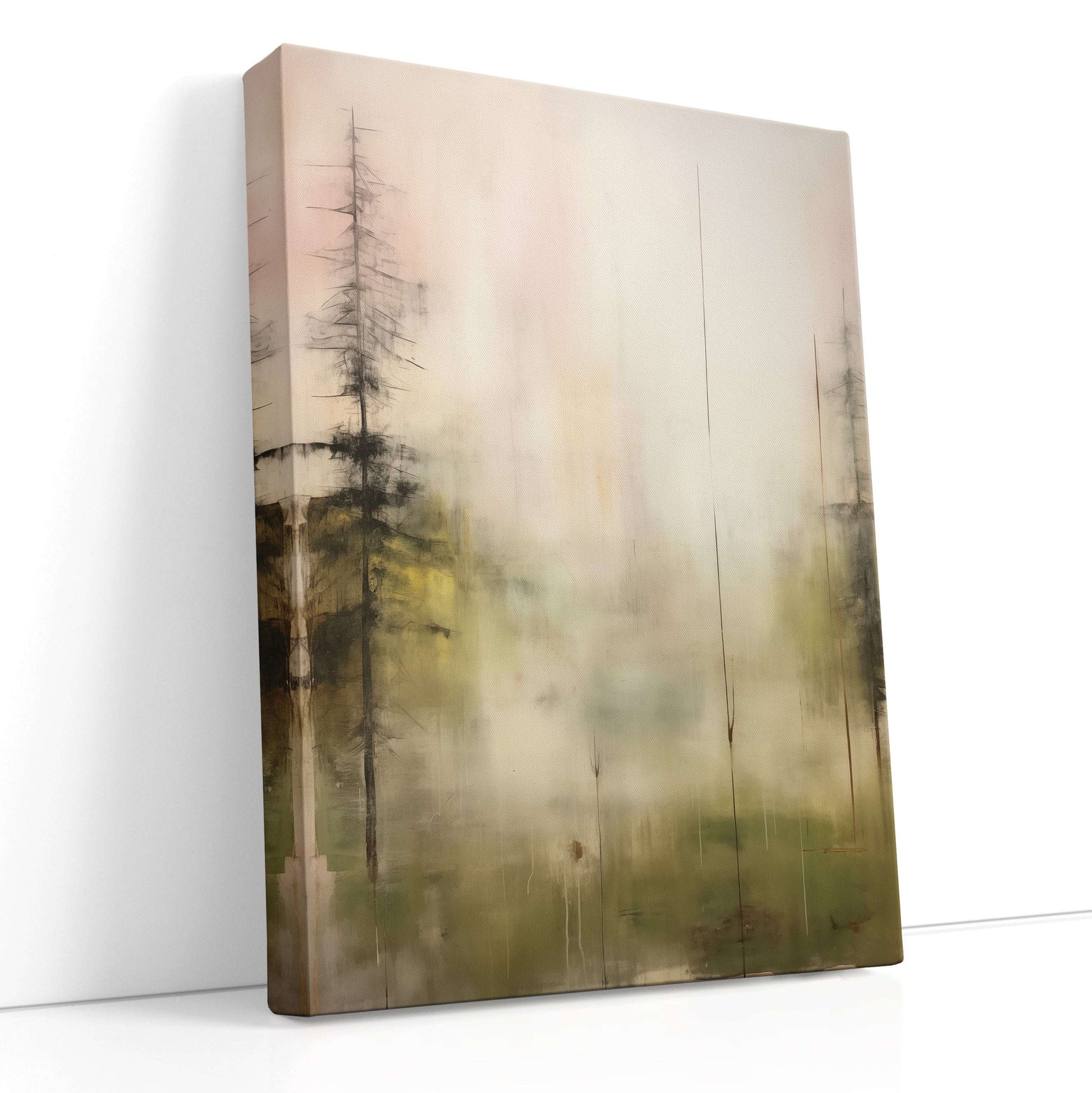 Soft Abstracted Evergreen Pines in Mist - Canvas Print - Artoholica Ready to Hang Canvas Print