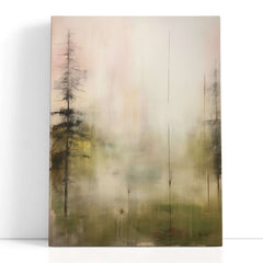 Soft Abstracted Evergreen Pines in Mist - Canvas Print - Artoholica Ready to Hang Canvas Print