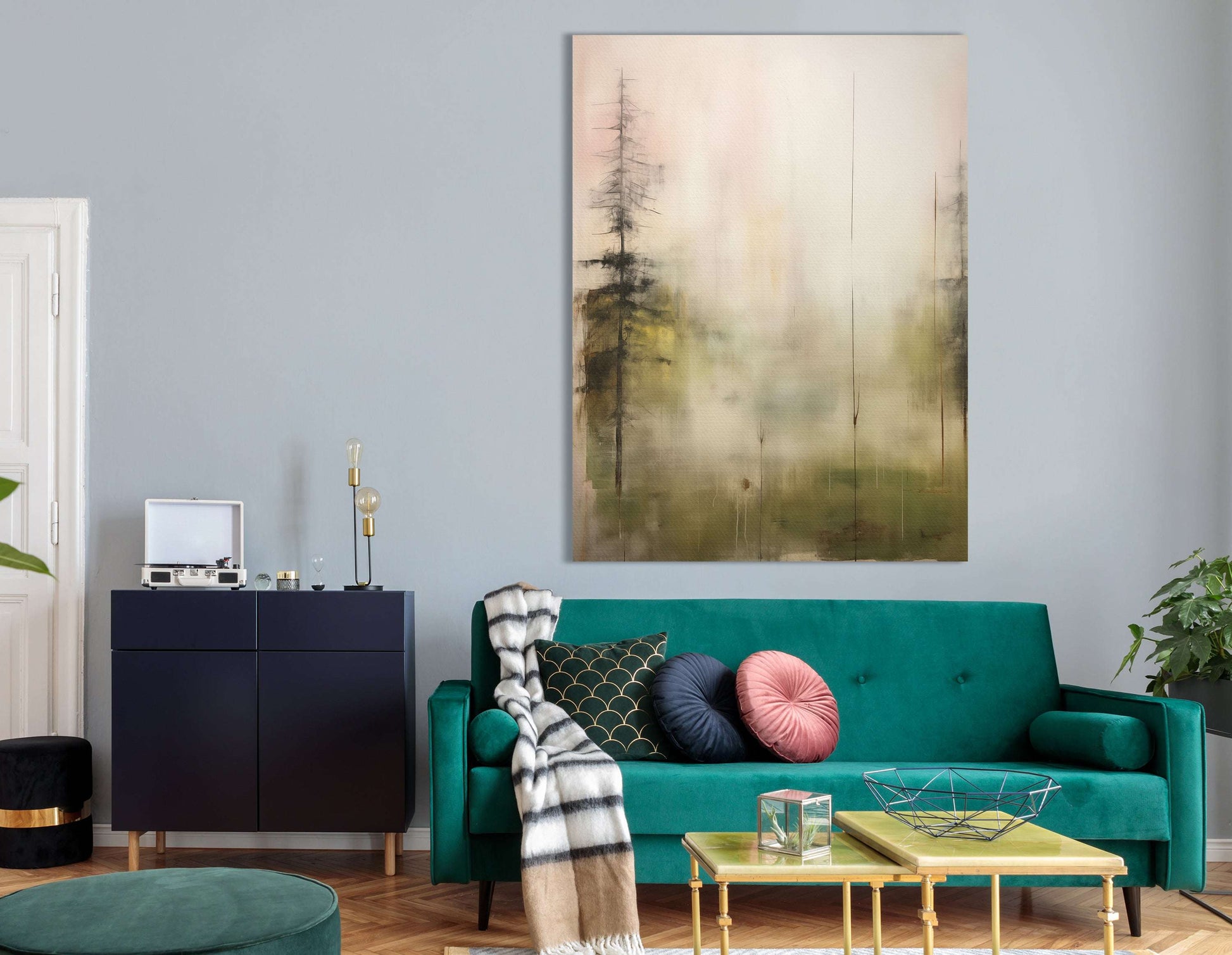 Soft Abstracted Evergreen Pines in Mist - Canvas Print - Artoholica Ready to Hang Canvas Print