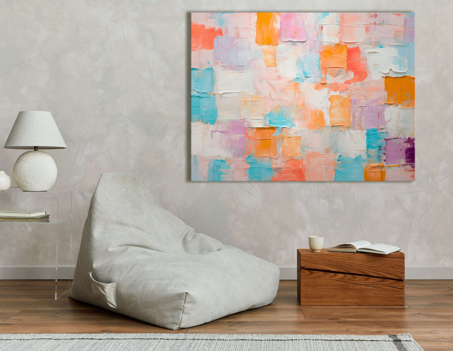 Soft Palette with Impasto Squares - Canvas Print - Artoholica Ready to Hang Canvas Print