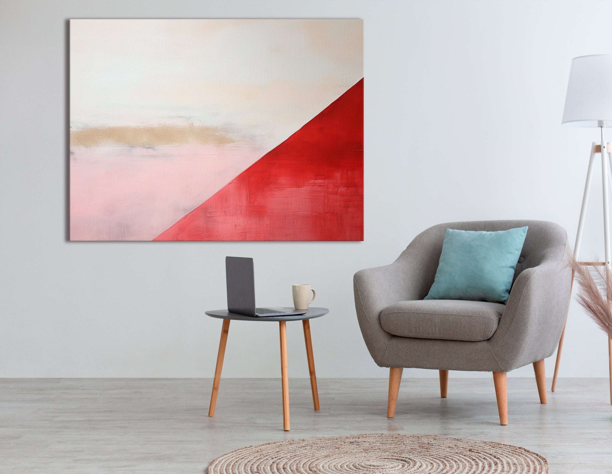 Soft Sand and Scarlet Geometric Abstract - Canvas Print - Artoholica Ready to Hang Canvas Print