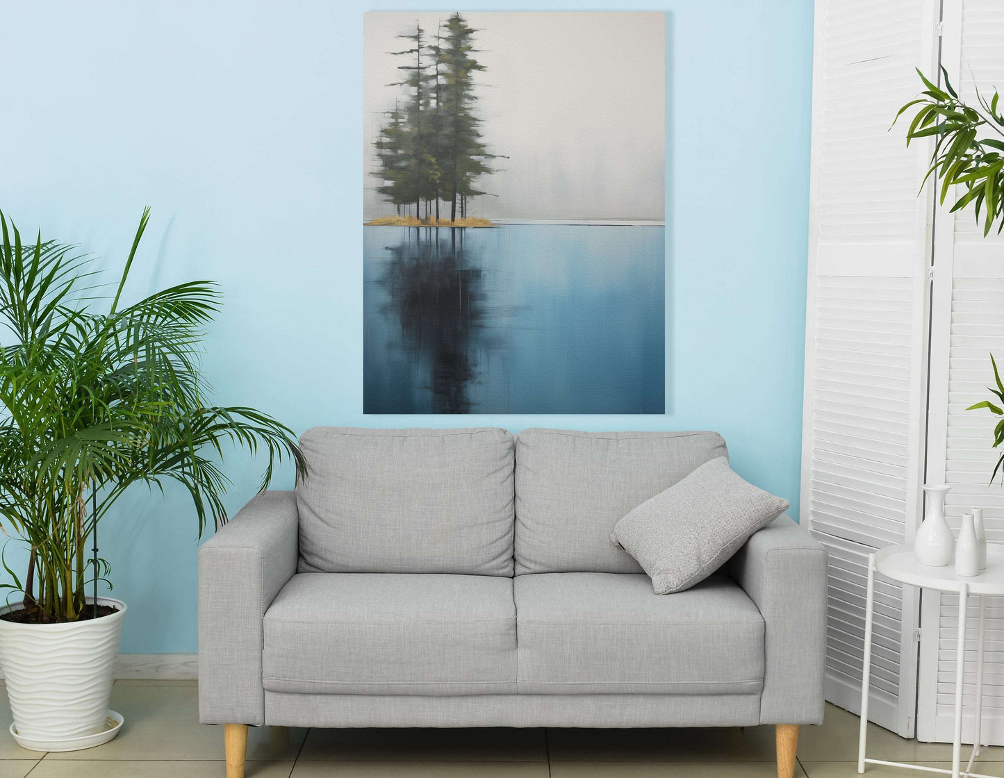 Soothing Blue and Grey Lake Scene - Canvas Print - Artoholica Ready to Hang Canvas Print