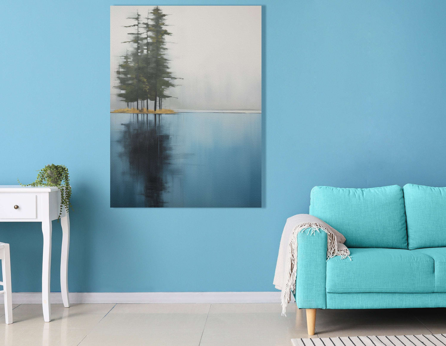 Soothing Blue and Grey Lake Scene - Canvas Print - Artoholica Ready to Hang Canvas Print