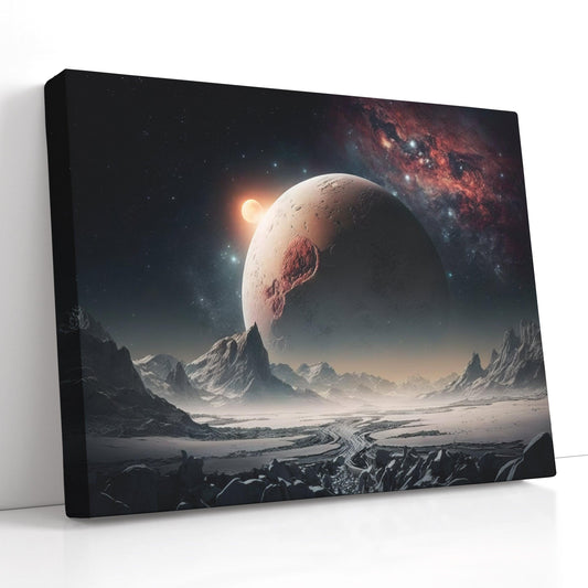 Space Landscape in Black and Crimson - Canvas Print - Artoholica Ready to Hang Canvas Print