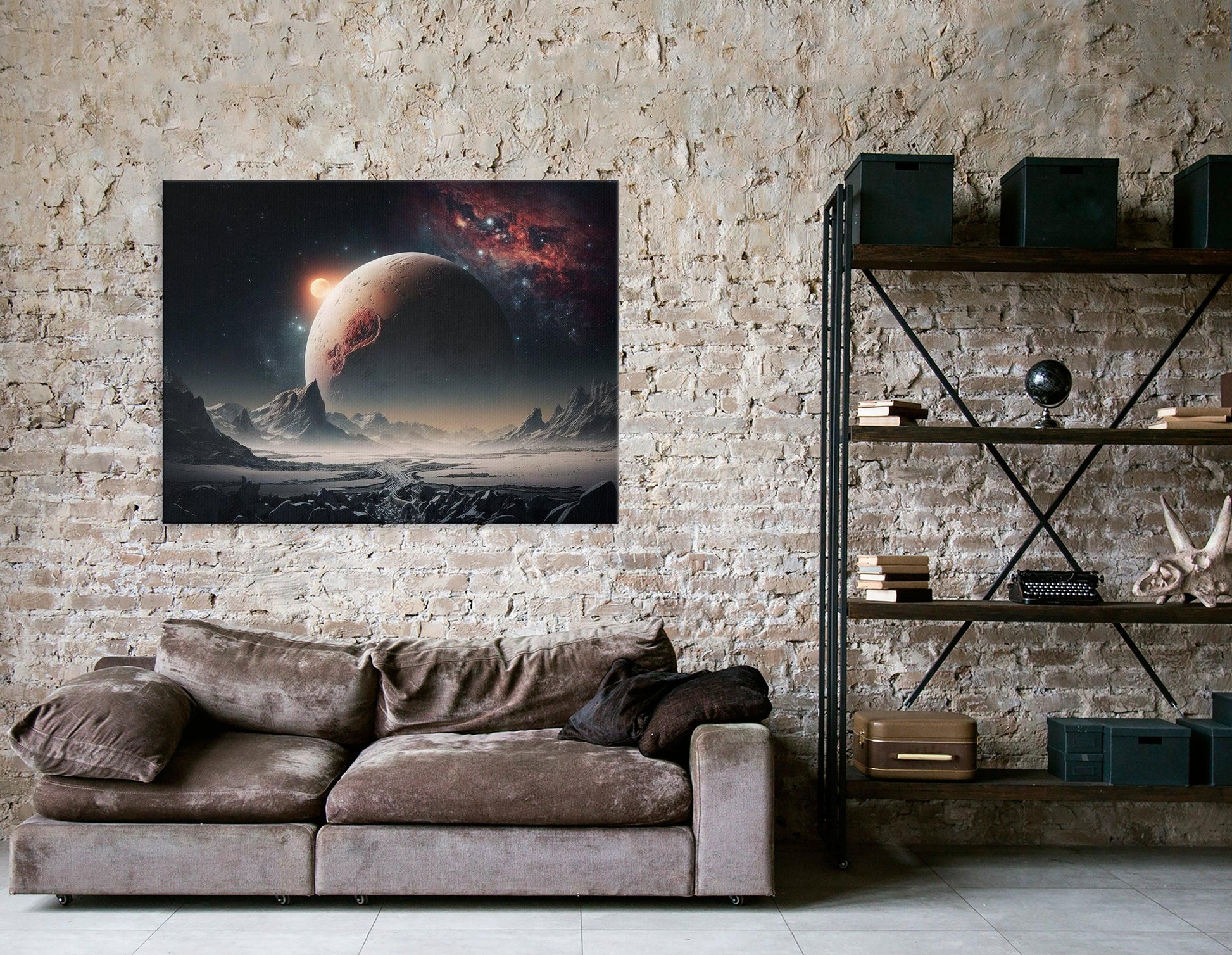 Space Landscape in Black and Crimson - Canvas Print - Artoholica Ready to Hang Canvas Print