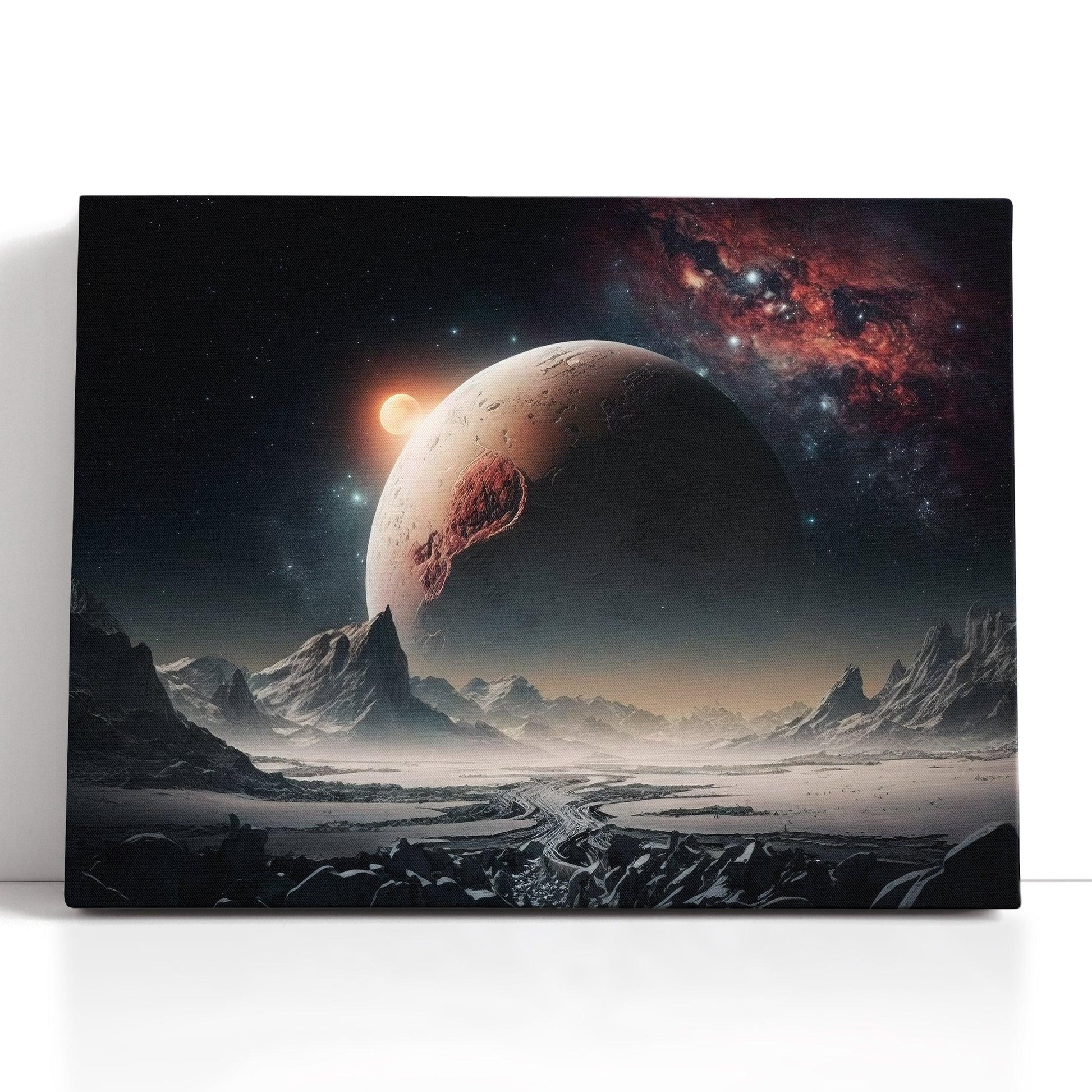 Space Landscape in Black and Crimson - Canvas Print - Artoholica Ready to Hang Canvas Print