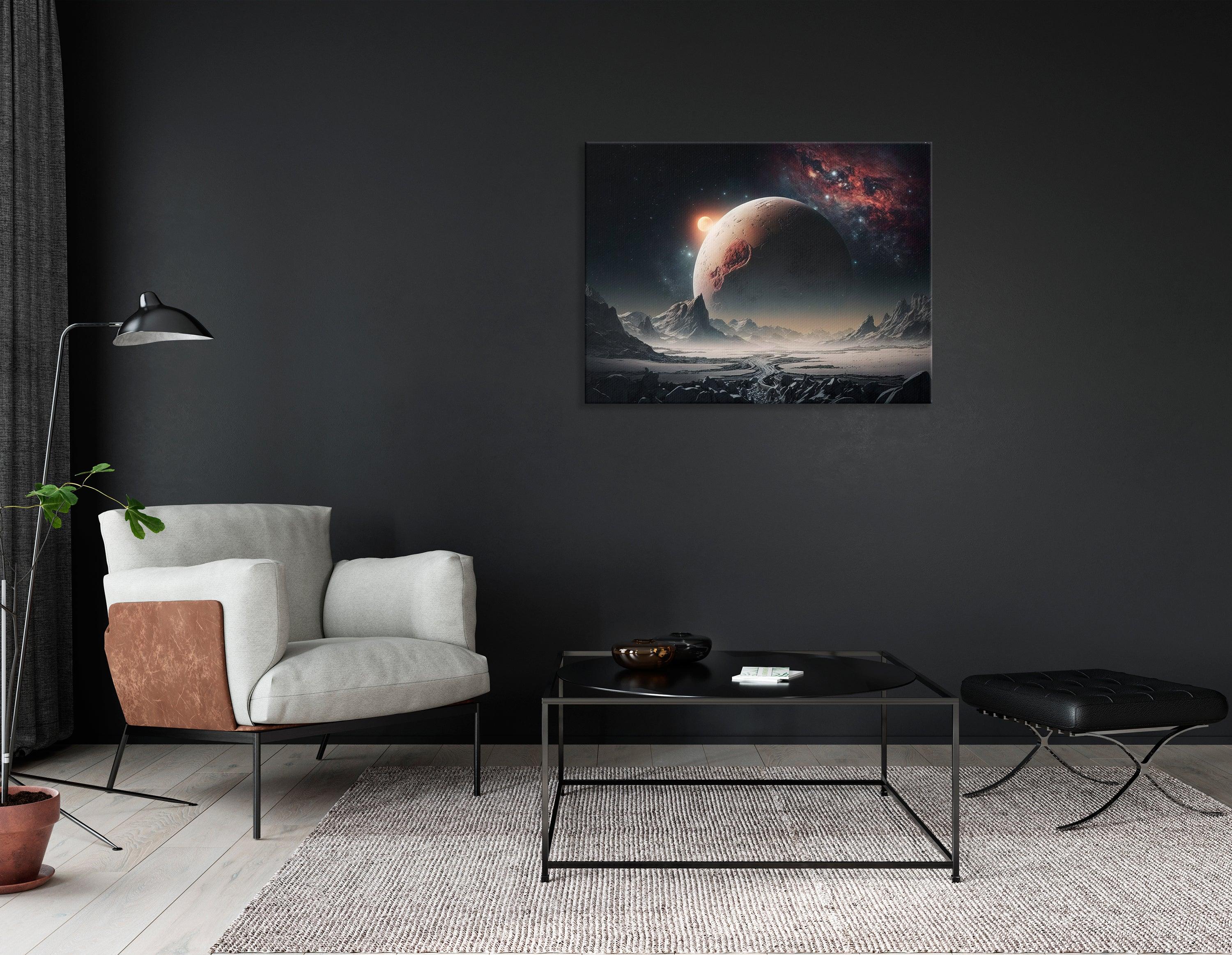 Space Landscape in Black and Crimson - Canvas Print - Artoholica Ready to Hang Canvas Print