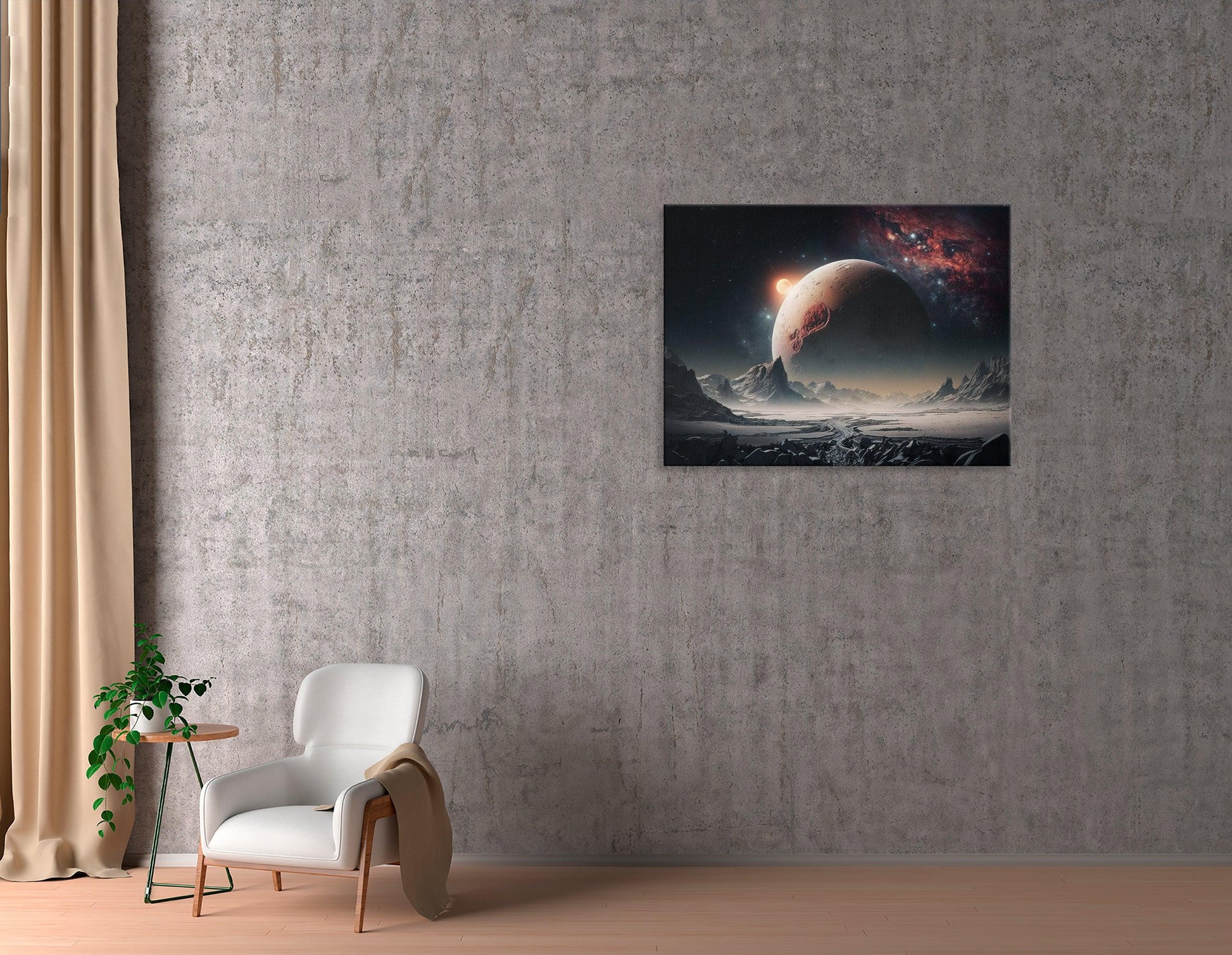 Space Landscape in Black and Crimson - Canvas Print - Artoholica Ready to Hang Canvas Print