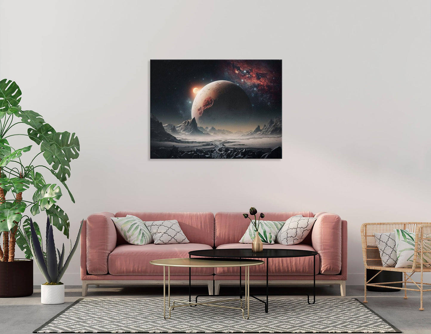 Space Landscape in Black and Crimson - Canvas Print - Artoholica Ready to Hang Canvas Print