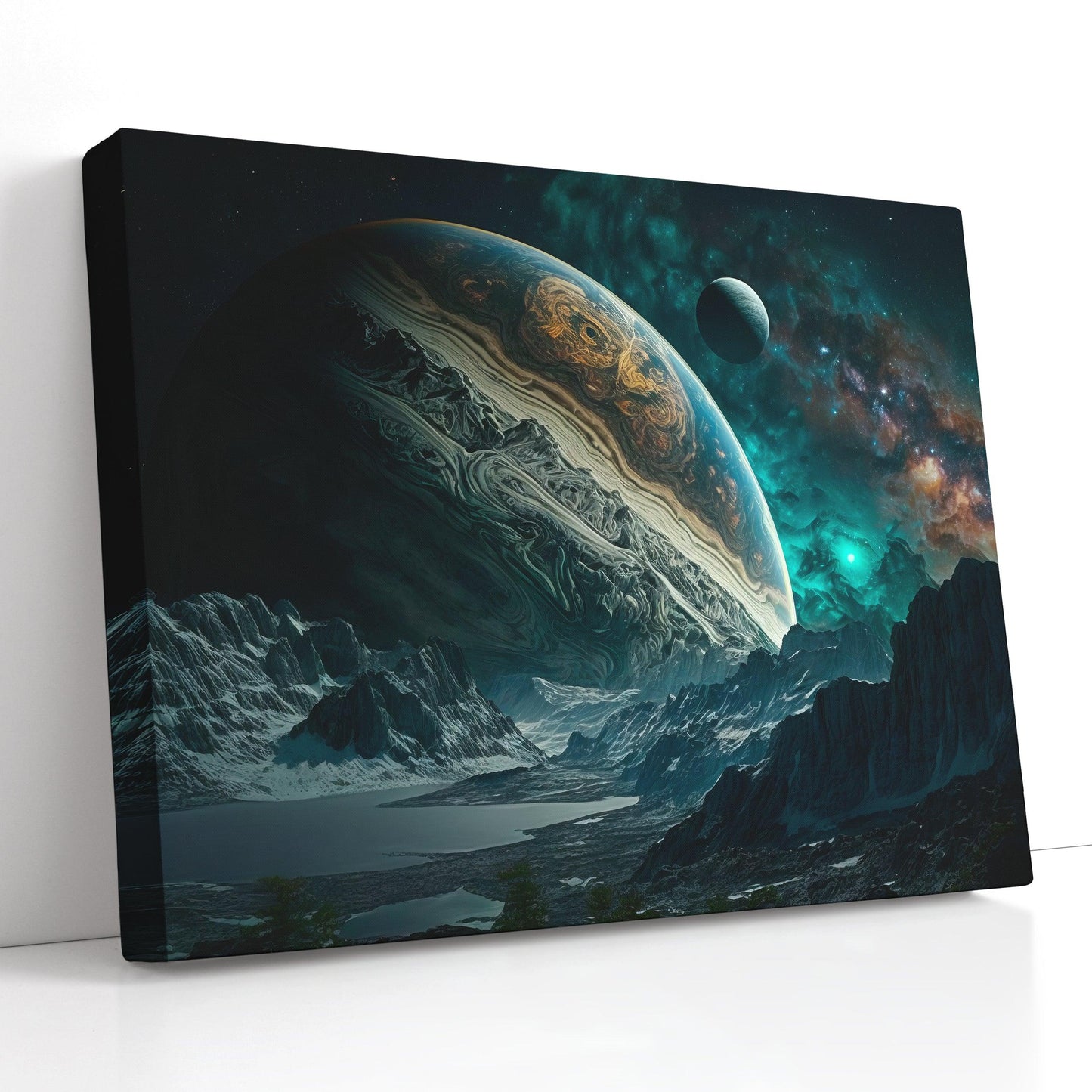 Space Landscape with Jupiter on Horizon - Canvas Print - Artoholica Ready to Hang Canvas Print