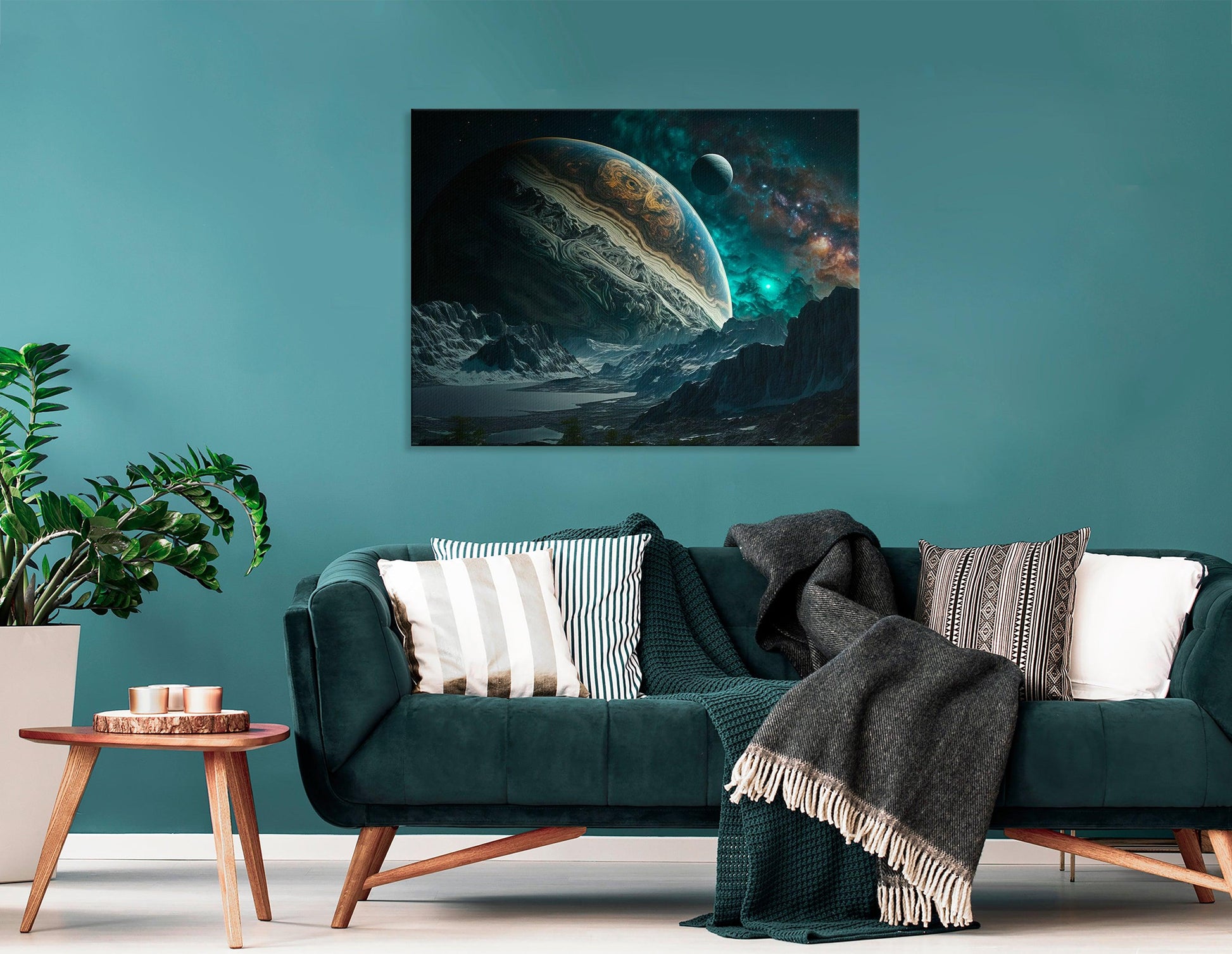 Space Landscape with Jupiter on Horizon - Canvas Print - Artoholica Ready to Hang Canvas Print