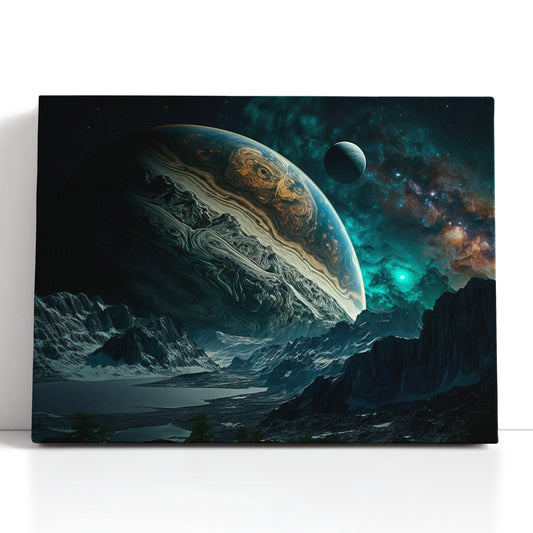 Space Landscape with Jupiter on Horizon - Canvas Print - Artoholica Ready to Hang Canvas Print