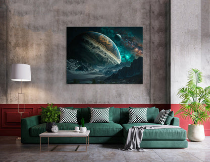 Space Landscape with Jupiter on Horizon - Canvas Print - Artoholica Ready to Hang Canvas Print