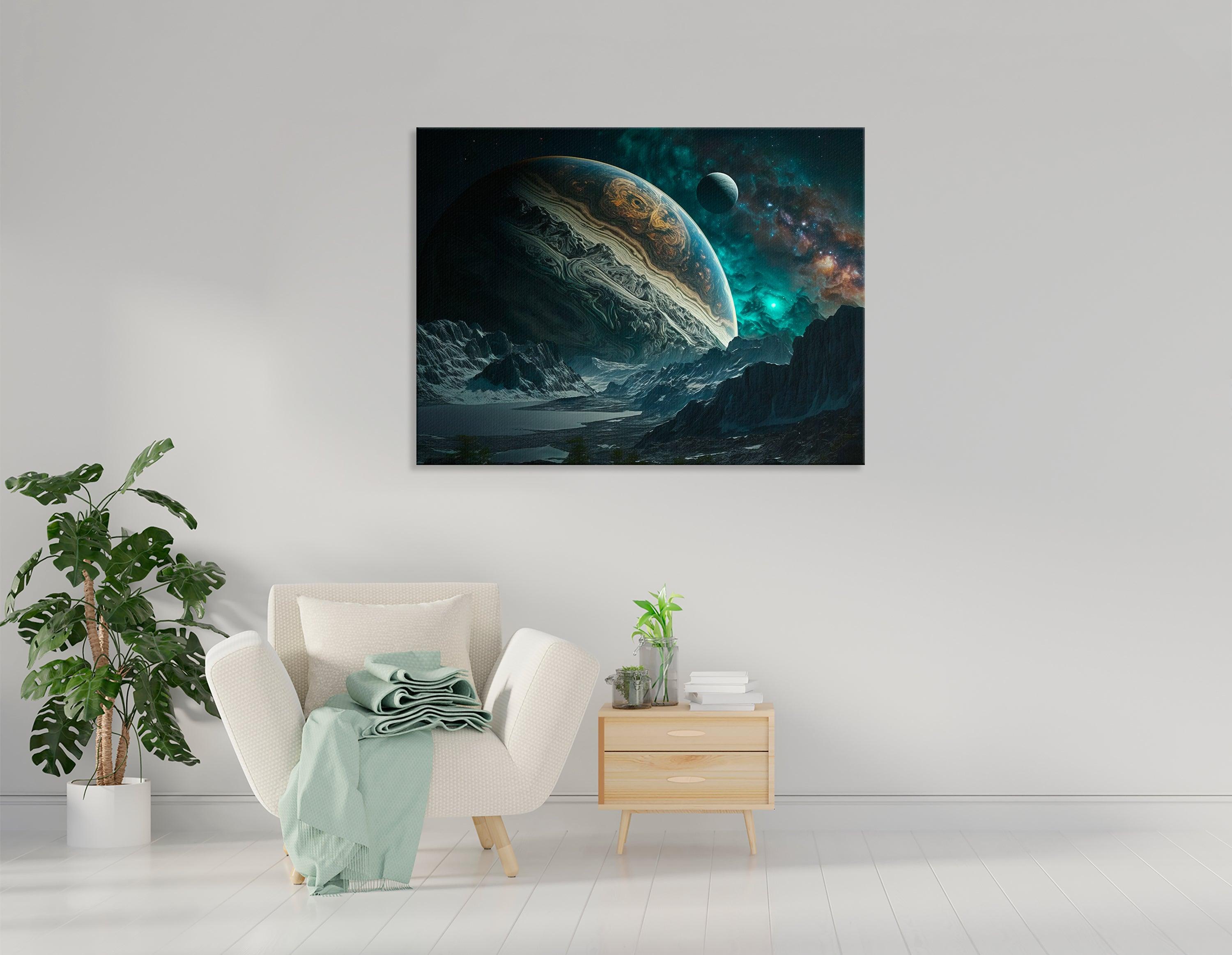 Space Landscape with Jupiter on Horizon - Canvas Print - Artoholica Ready to Hang Canvas Print