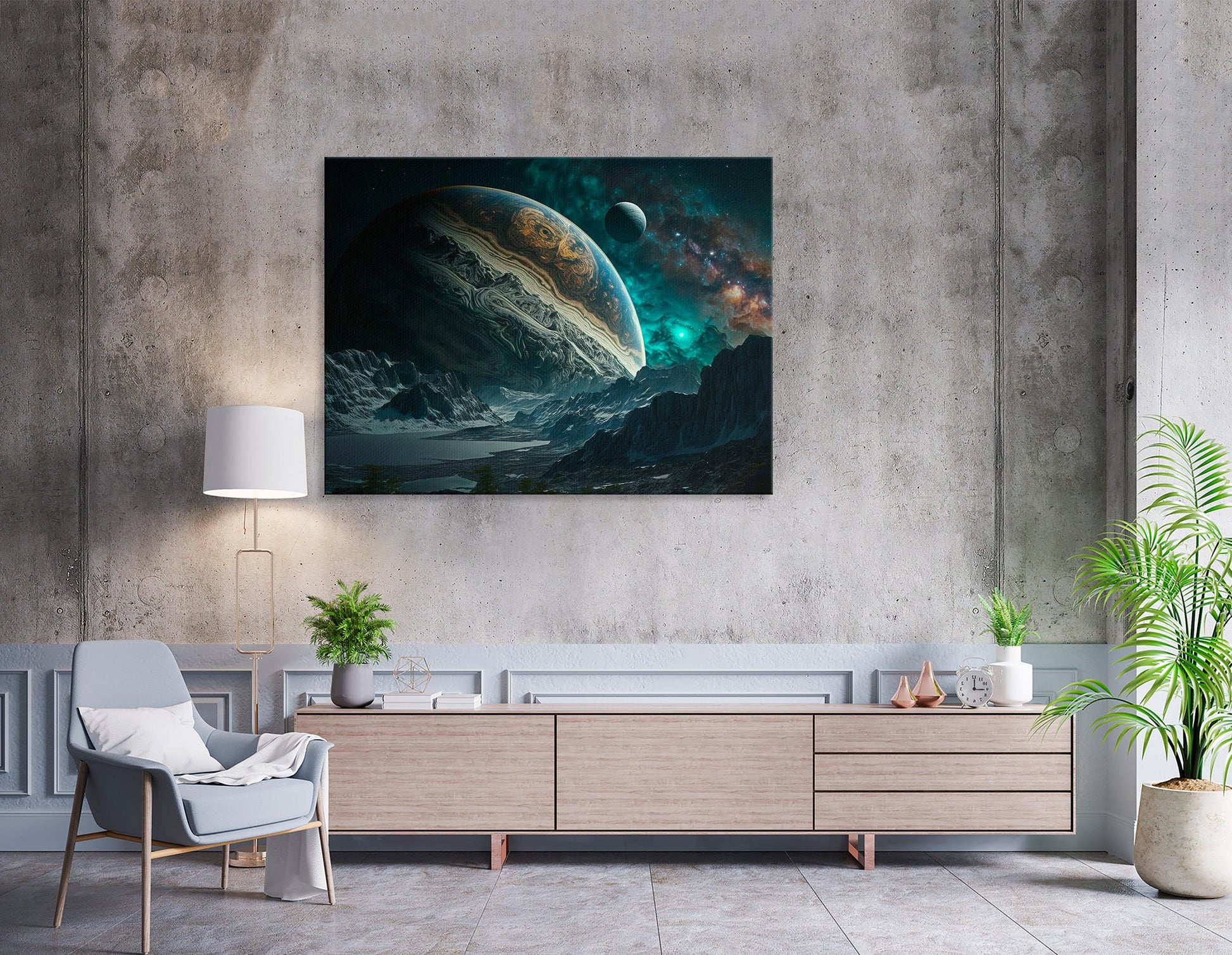 Space Landscape with Jupiter on Horizon - Canvas Print - Artoholica Ready to Hang Canvas Print