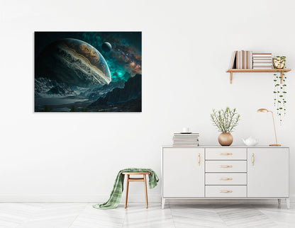 Space Landscape with Jupiter on Horizon - Canvas Print - Artoholica Ready to Hang Canvas Print